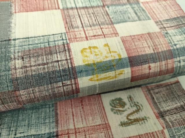 平和屋着物○九寸開き名古屋帯 生紬 変わり市松 正絹 逸品 未