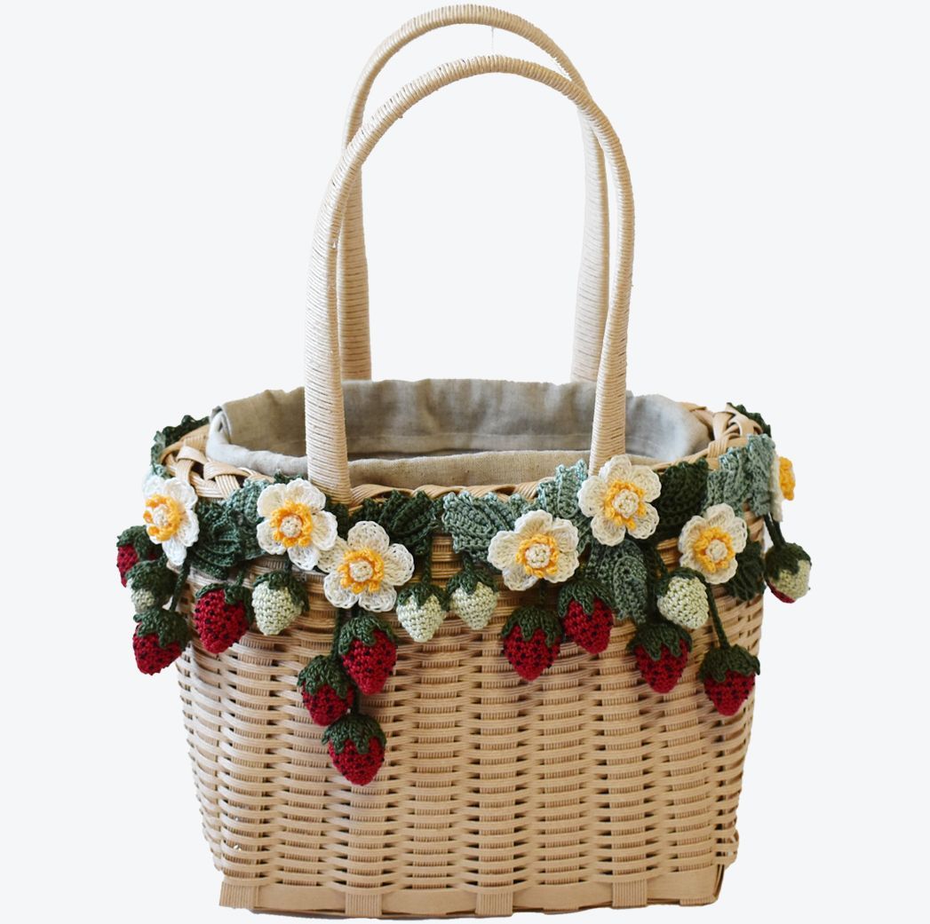 ♥️手編み♥️麻紐バッグ♥️いちごバッグ♥️カゴバック♥️夏バッグ♥️