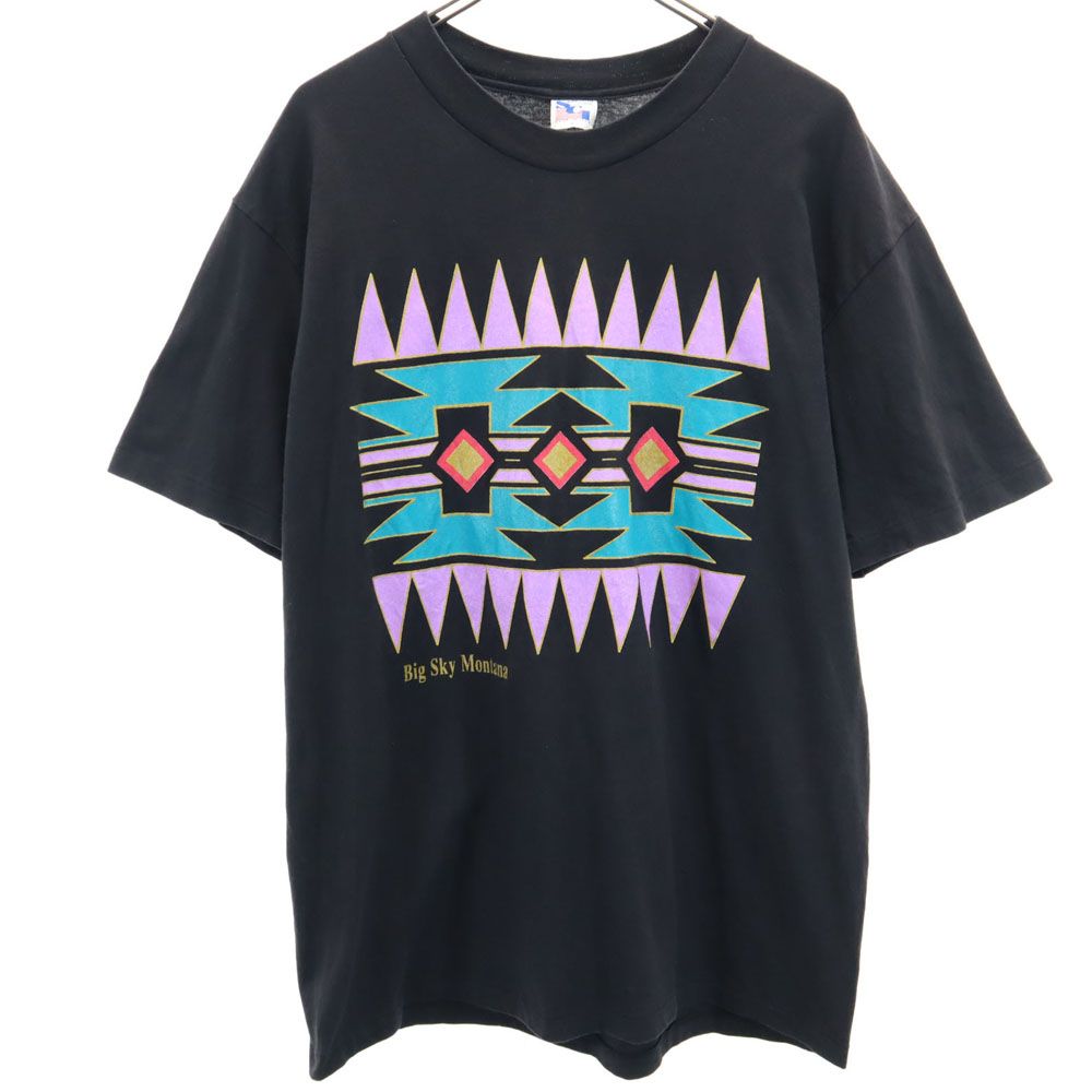 SCI 90s USA製 プリント 半袖 ネイティブ Tシャツ L ブラック系 SCI オールド ヴィンテージ シングルステッチ メンズ