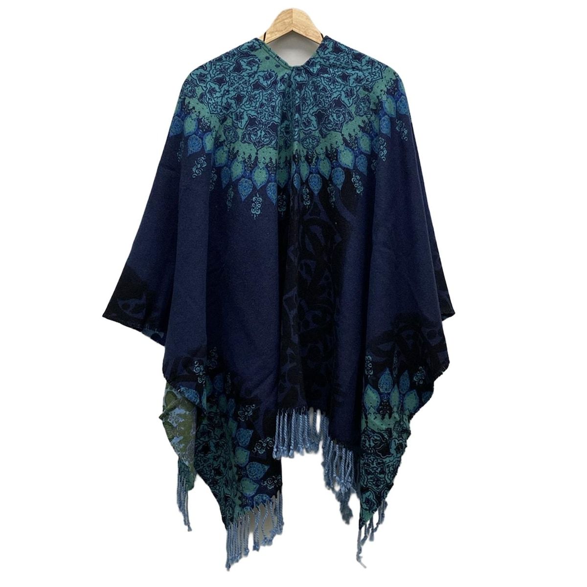Desigual デシグアル ポンチョ サイズU レディース - ネイビー×ライトグリーン×マルチ 秋 冬