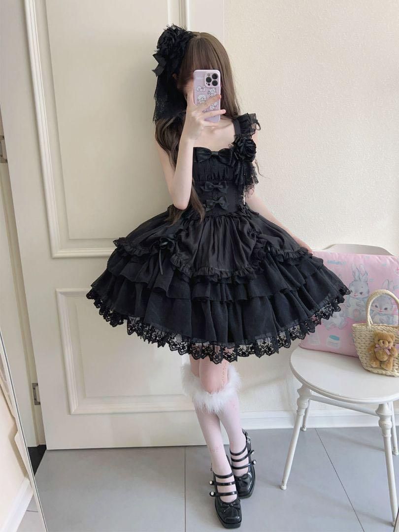 ブラック ロリータ ワンピース チャイナ CosMisty] 黒いチャイナドレス