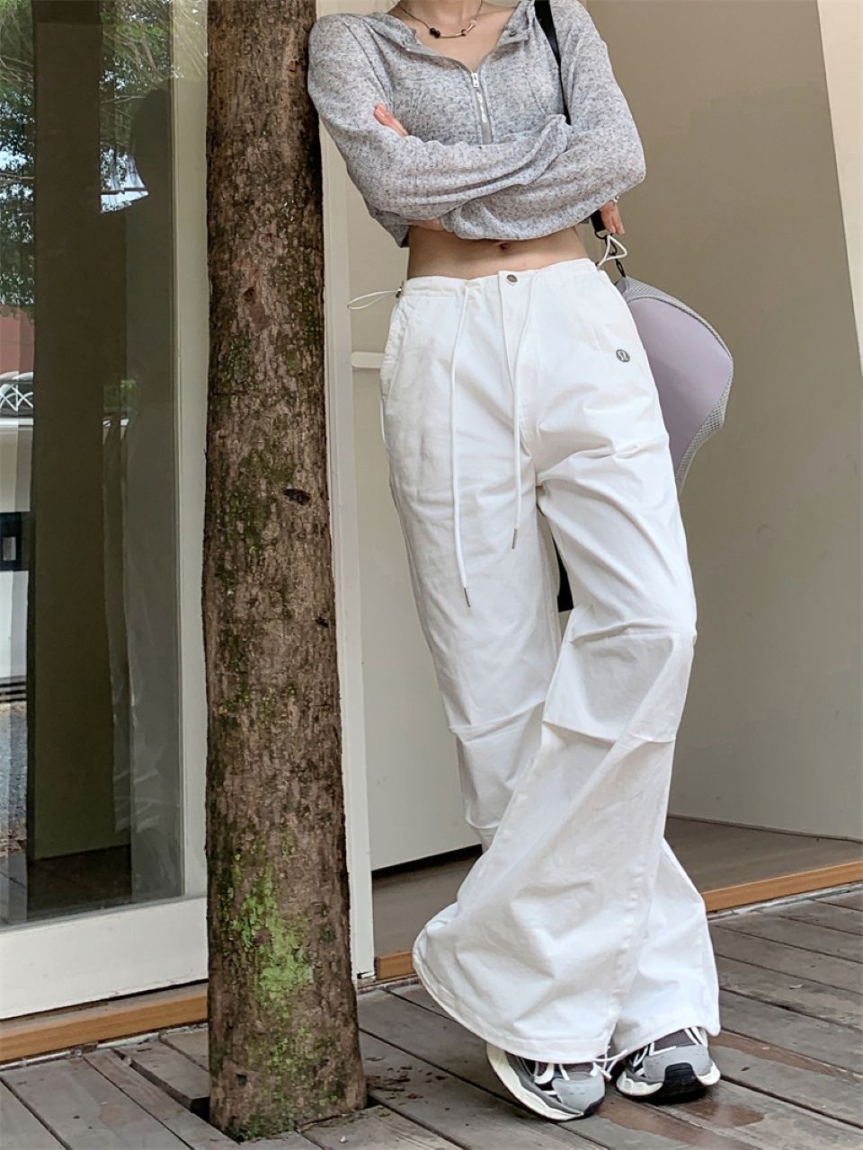 ストレートワークパンツレディースデザインセンス薄手カジュアルパンツ