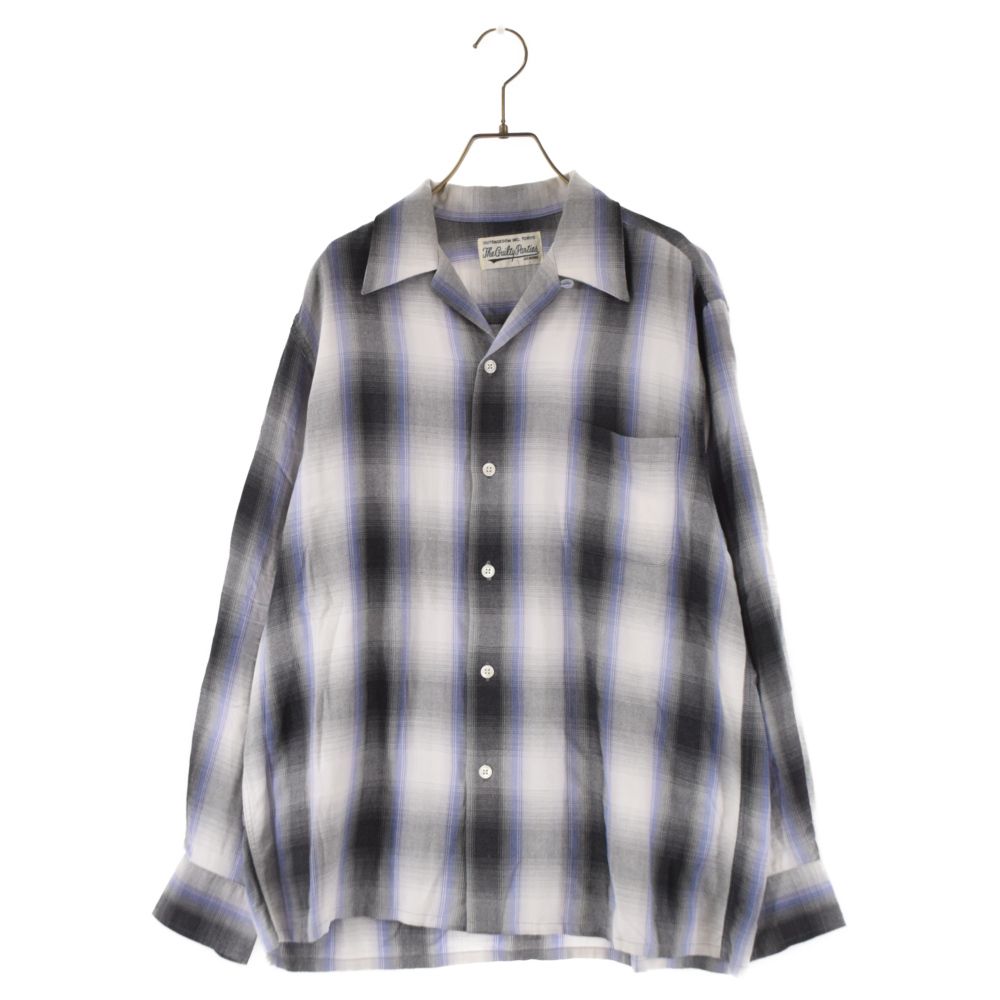 ワコマリア　黒グレー　シャドーチェック　レーヨン　L OMBRE CHECK OPEN COLLAR SHIRT L/S (TYPE-2)【GRAY-BLACK