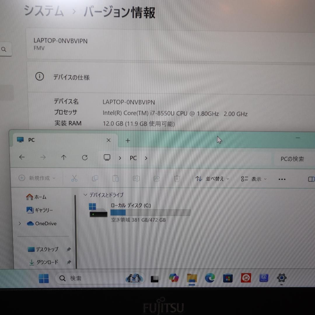 Win11人気の赤8世代Corei7|SSD|メ12G|無線|カメラ|TypeC