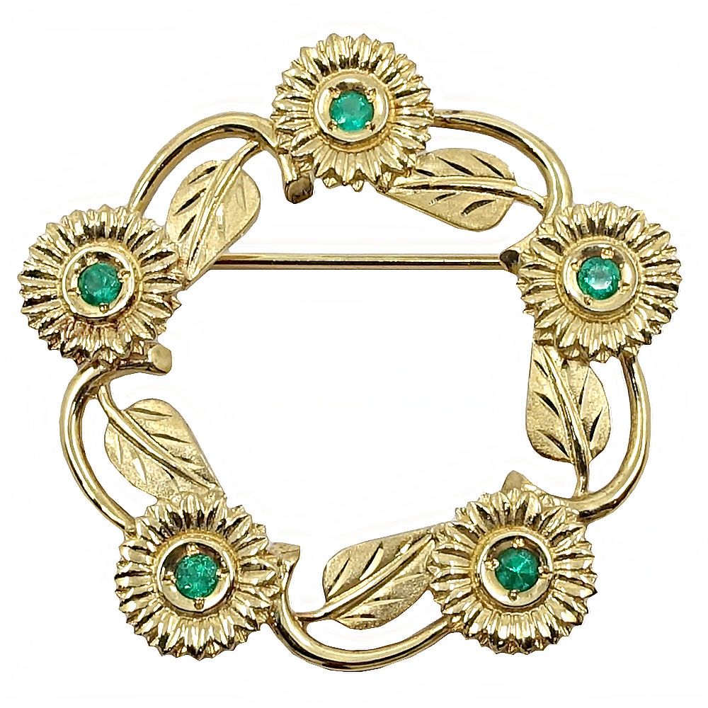 栄 ジュエリー ピンブローチ リーフデザイン エメラルド ストーン K18YG 女性 約7.8g 本体のみ