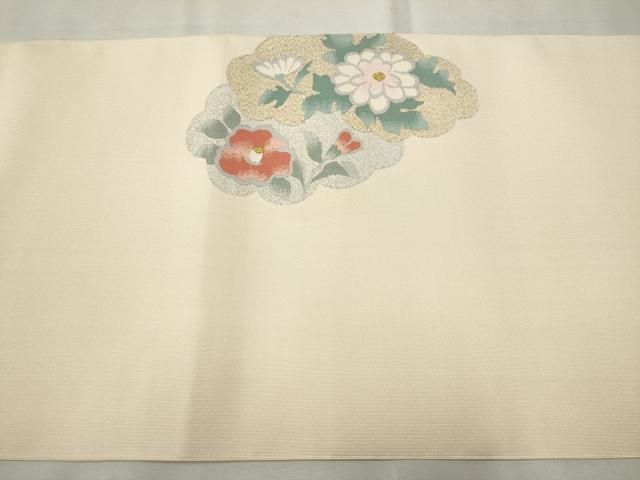 平和屋着物●爪掻き本綴れ　八寸名古屋帯　雲取り草花文　金銀糸　正絹　逸品　CAAT8083hy 平和屋着物○爪掻き本綴れ 八寸名古屋帯 雲取り草花文 金銀糸 正絹