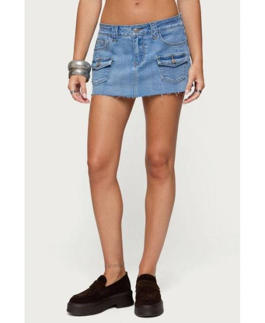 送料無料 アディクテッド レディース スカート ボトムス Women s Lury Denim Mini Skort Light-blue