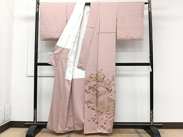 平和屋着物□訪問着 飛鶴草花文 暈し染め 金彩 正絹 逸品