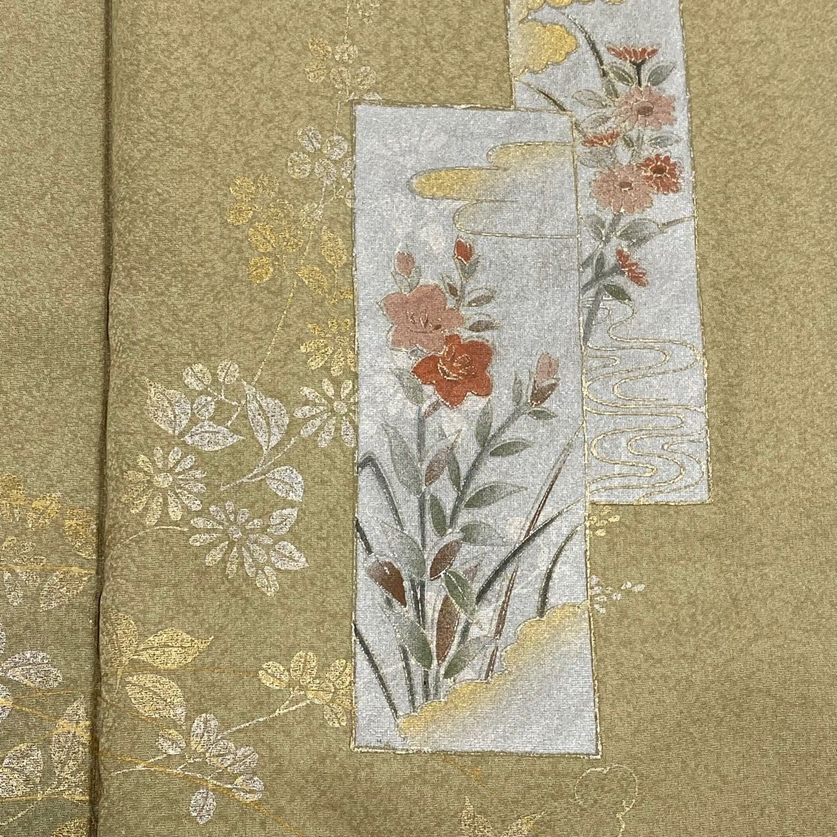 訪問着 身丈159.5cm 裄丈63cm S 袷 リスキー 枝垂れ桜 蝶 金彩 ぼかし  