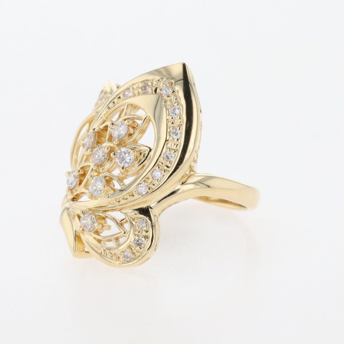 バタフライモチーフ デザインリング YG イエローゴールド 指輪 メレダイヤ 蝶 リング 11号 K18 ダイヤモンド レディース