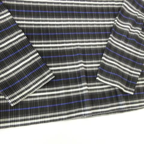 プリーツプリーズ PLEATS PLEASE 美品 PP93-FK337 ボーダー 長袖 カットソー ハイネック 薄手 3 約Lサイズ 黒 ブラック レディース プリーツプリーズ PLEATS PLEASE 美品 PP93-FK337 ボーダー 長袖