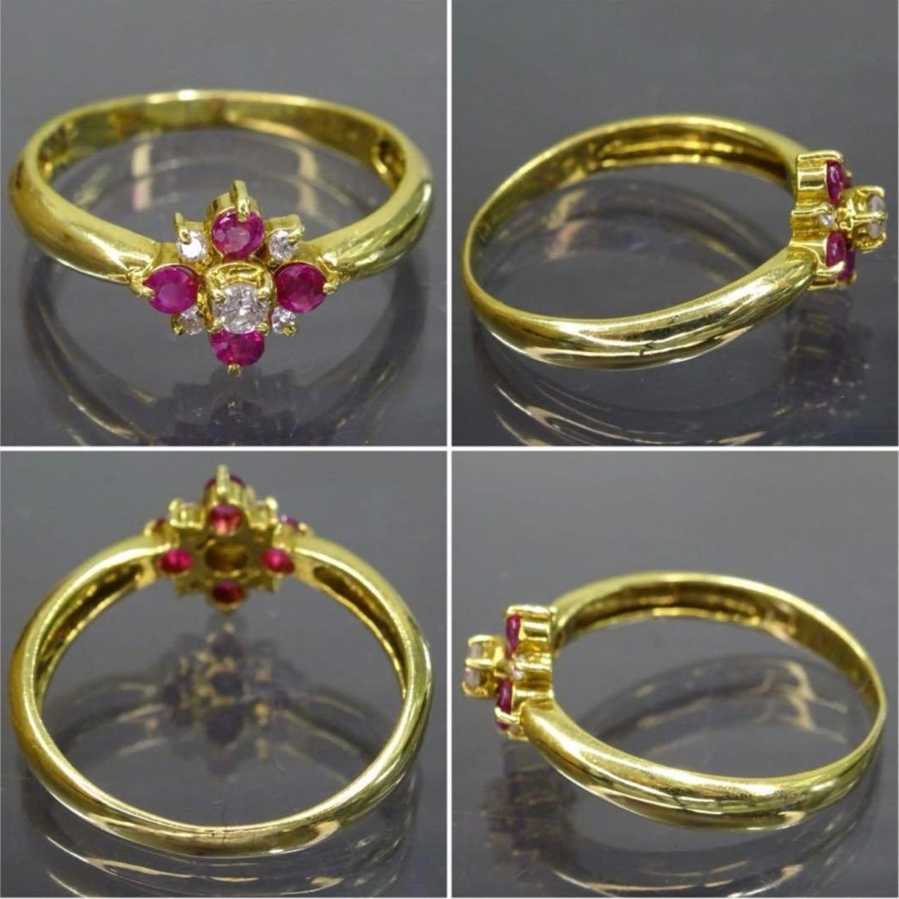 18金 K18 ゴールド GOLD 750 天然ルビー4粒 天然ダイヤモンド0.07ct