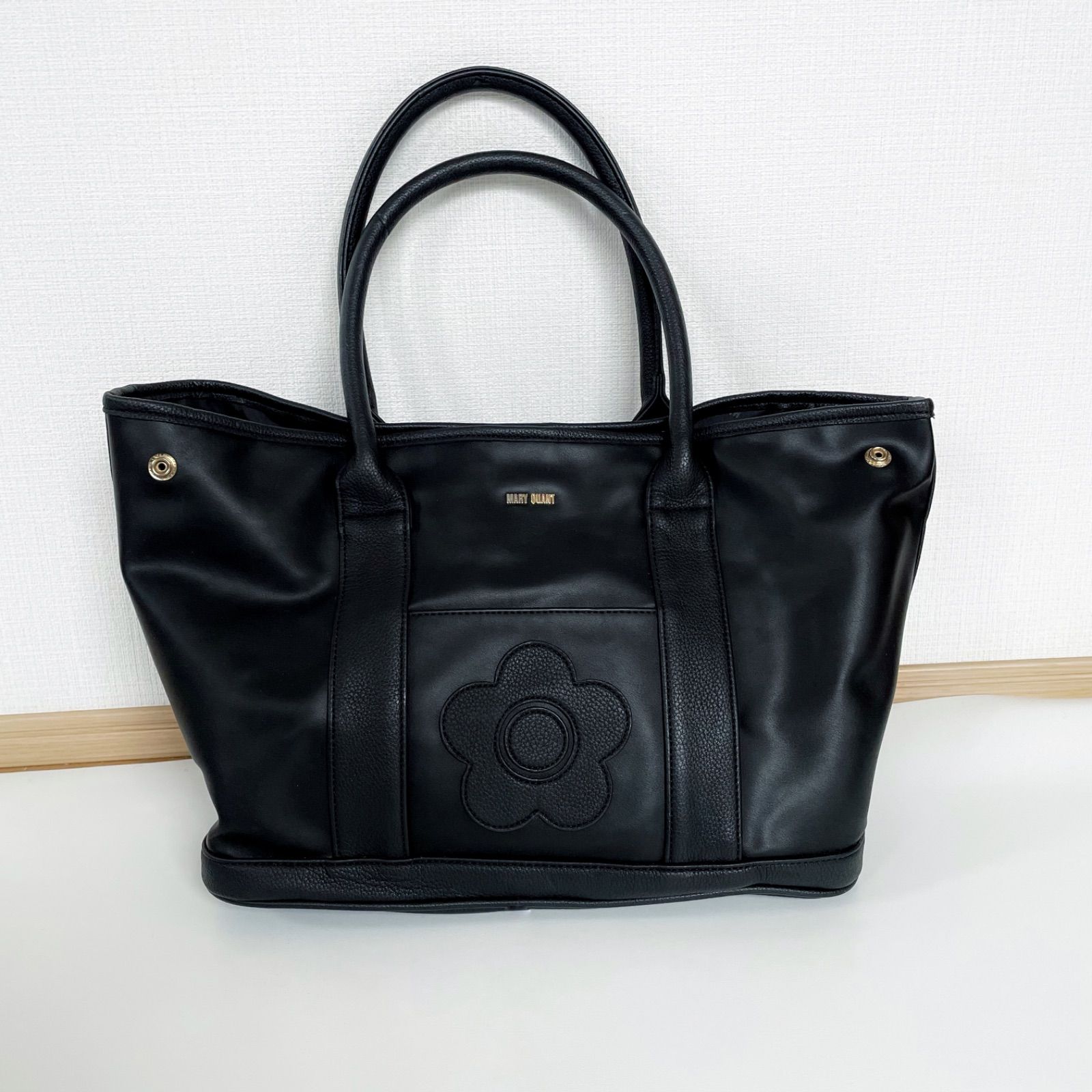 2303 MARY QUANT マリークワント　レザー　トートバッグ　ハンドバッグ　A4 通勤　黒　ブラック
