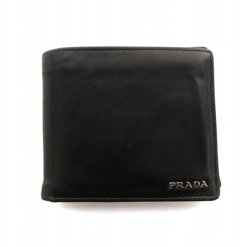 プラダ PRADA 二つ折り財布 ウォレット レザー ロゴ 黒 ブラック 
