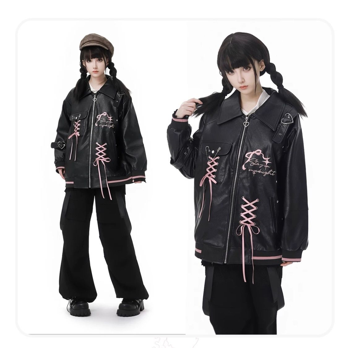 LIZLISA ダブルリボンエコレザーライダースジャケット セットアップロリータ ダブルリボンエコレザーライダースジャケット ｜ LIZ LISA