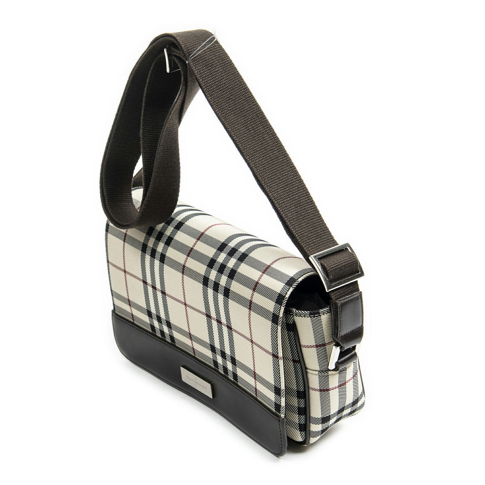 Burberry バーバリースモール フラップ クロスボディベージュ ダークブラウンノバチェックキャンバスA