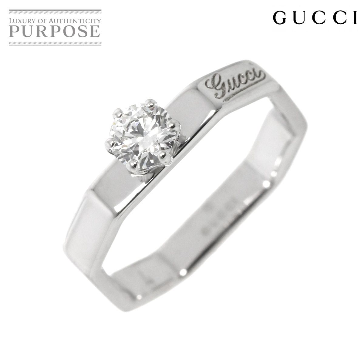 グッチ GUCCI オクタゴナル ダイヤ 0.23ct D|VVS2|EX 4 リング K18 WG 750 指輪 Diamond Ring 鑑定書 証明書 90274629