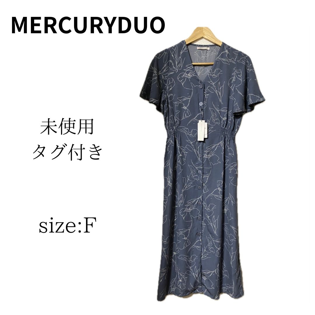 未使用】MERCURYDUO マーキュリーデュオ ワンピース ロング 半袖 レディース ブルー 花柄 サイズ F - メルカリ