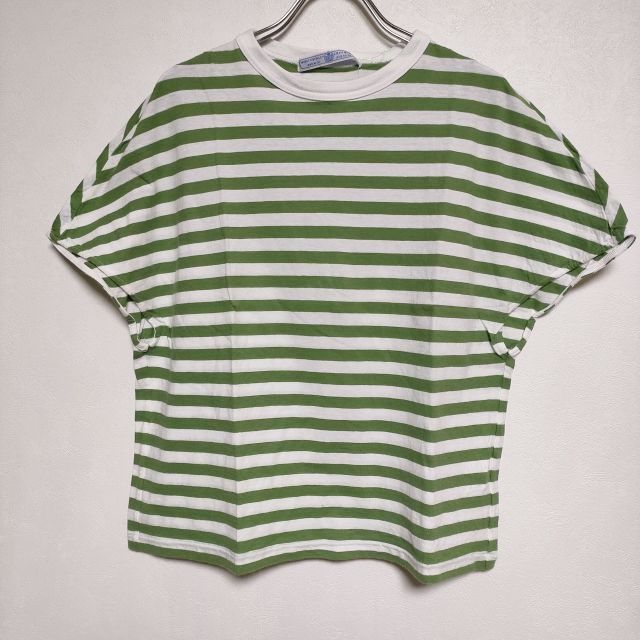 R-D.M.Co- ボーダー フレンチスリーブ 半袖Ｔシャツ カットソー ライトグリーン ホワイト レディース マンズテーラー 4-0626S∞