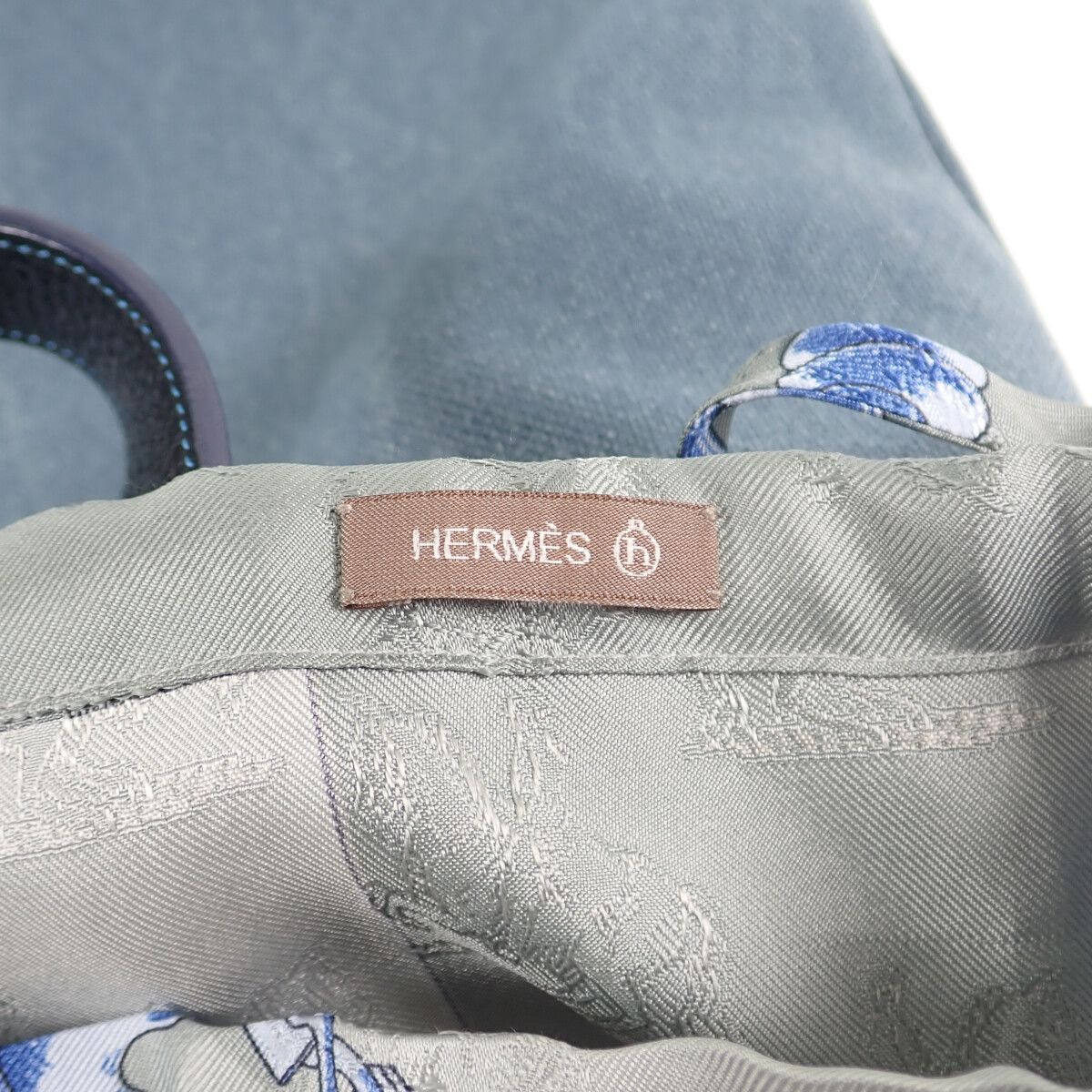 【中古】【ABランク】HERMES エルメス プティアッシュデニムトート トートバッグ シルク コットン レザー ブルー【ISEYA】