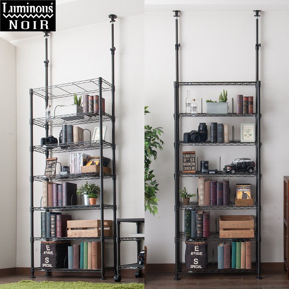 在庫 ルミナス ノワール 突っ張り ラック つっぱり ドウシシャ 本棚 7段 幅80 奥行30 スリム 壁面収納 ウォールラック 簡単取付 段差対応 転倒防止 大容量 黒 ブラック キッチン 耐荷重80kg 幅78×奥行27.5×高さ220 280cm NEXPOTALLINN_EU