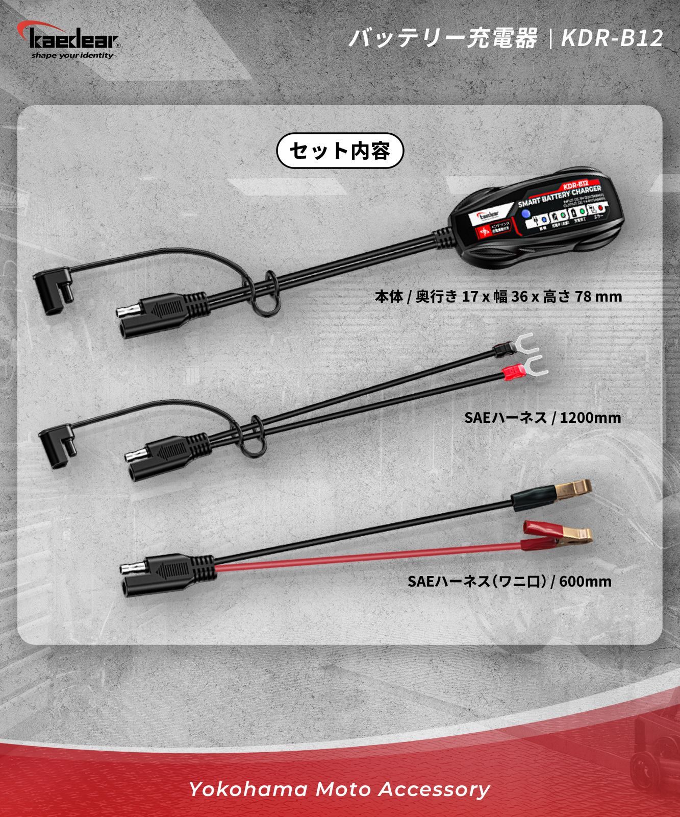 Kaedear(カエディア) バイク バッテリー充電器 USB 入力 12V