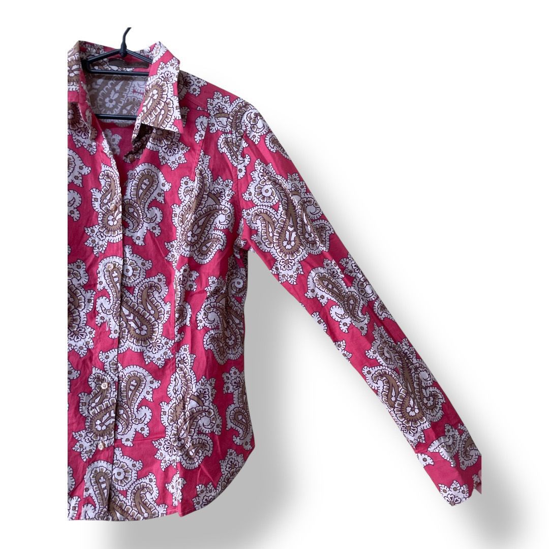 【大きいサイズ】 エトロ リネンシャツ ペイズリー 総柄 サイズ46 ETRO(エトロ) ペイズリー柄 長袖シャツ ピンク色 46サイズ