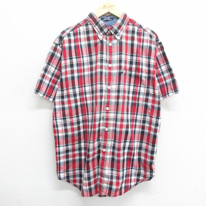 XL/古着 トミーヒルフィガー トミージーンズ 半袖 ブランド シャツ メンズ 90s ワンポイントロゴ コットン ボタンダウン 赤他 レッド チェ