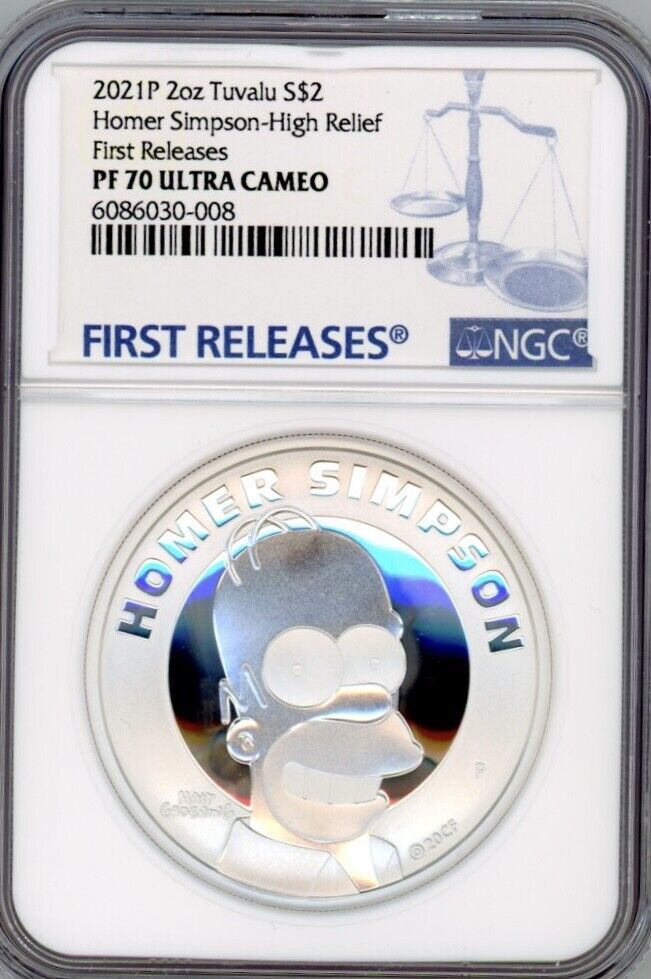 Homer Simpson 2021 Tuvalu 2oz Silver Proof High Relief Coin NGC 70 FIRST RELEASE