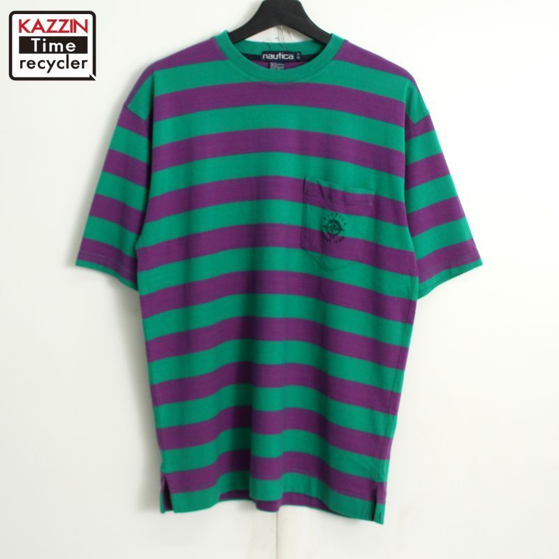 90s vintage NAUTICA ボーダー柄 ポケット付き 半袖Ｔシャツ メンズ 表記Sサイズ