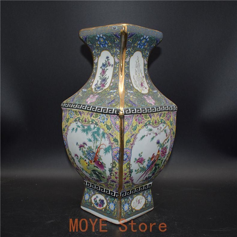 清乾隆琺瑯彩四方花鳥尊瓶 景徳鎮 陶磁器 装飾品 現代工芸品