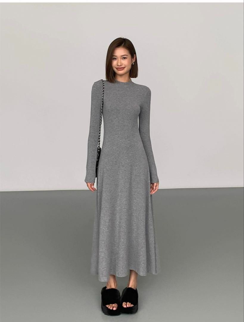 長袖ニットロングワンピース デートや女子会に最適
