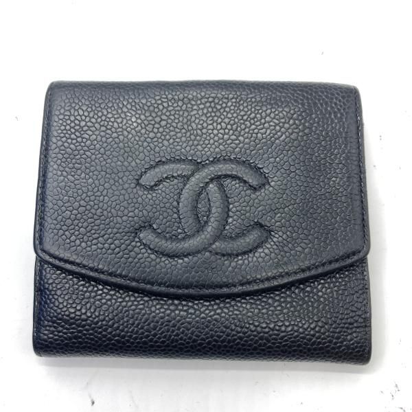 CHANEL ココマーク 二つ折り財布 ブラック 補修跡あり シャネル 19