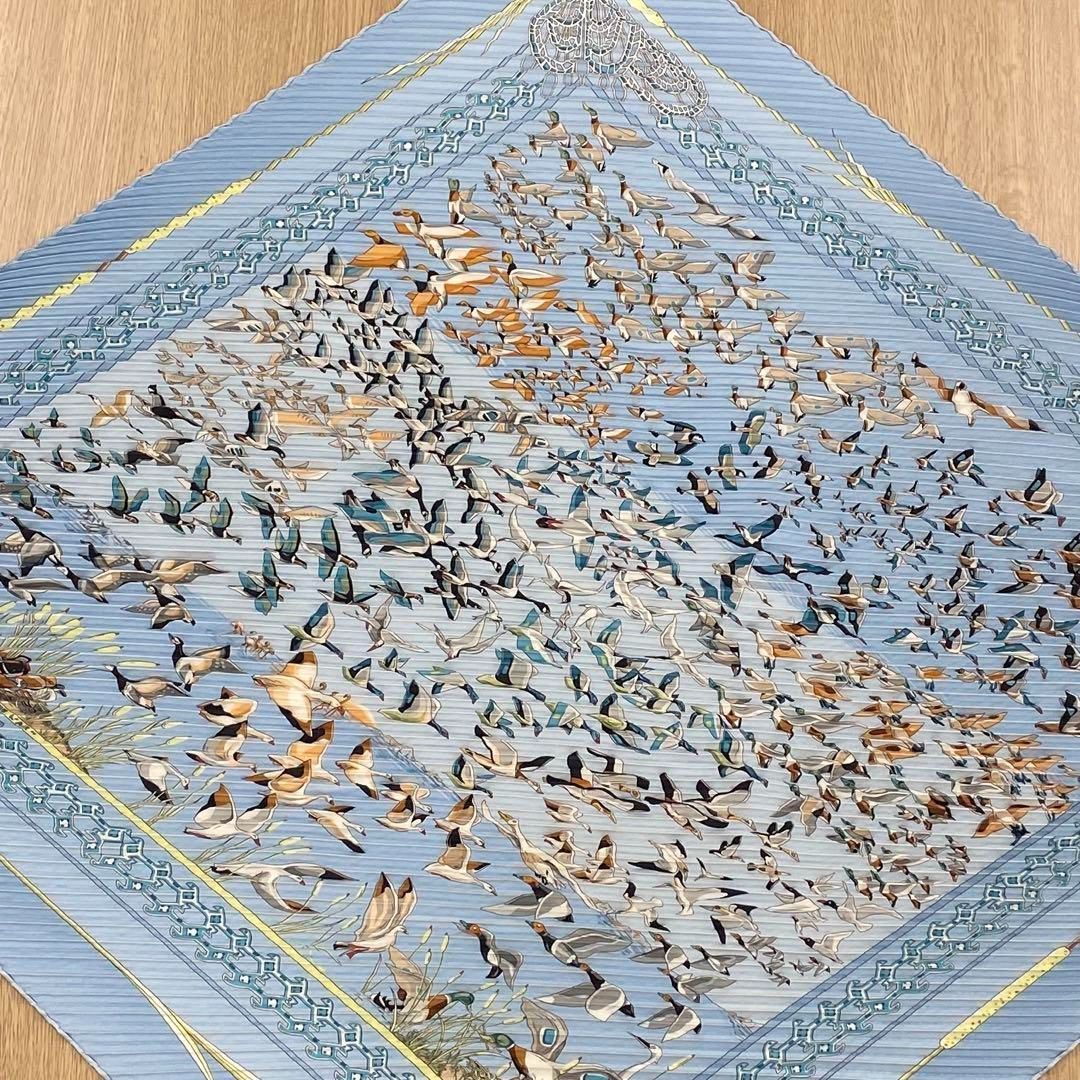 エルメス シルク スカーフ プリーツ ギャザー 白鳥 ストール FP746