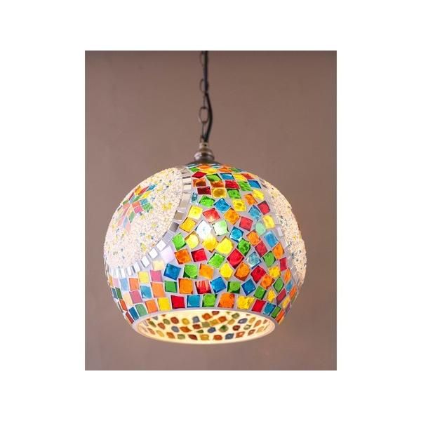 ペンダントライト ガラス ステンドガラス風 北欧 1灯 led電球付き 円形