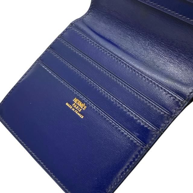 HERMÈS 紺レザー 名刺入れ(あんしん鑑定付)
