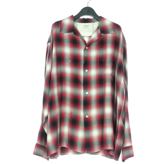 セントマイケル SAINTMICHAEL 25SS LM_CHECK SHIRT CHECK ラストマン チェックシャツ ダメージ加工 長袖 L レッド 赤 SM-HR8-0000-C30