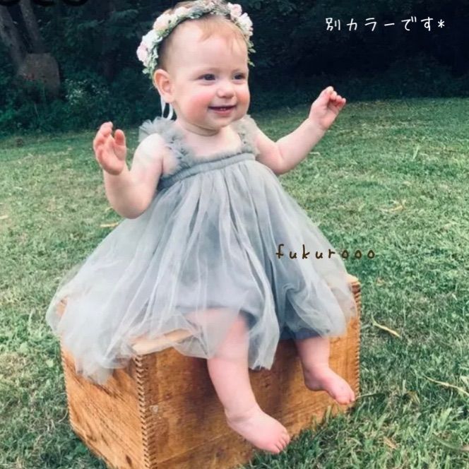 メルカリshops チュールワンピース ベビードレス 女の子結婚式誕生日ハーフバースデー80 70