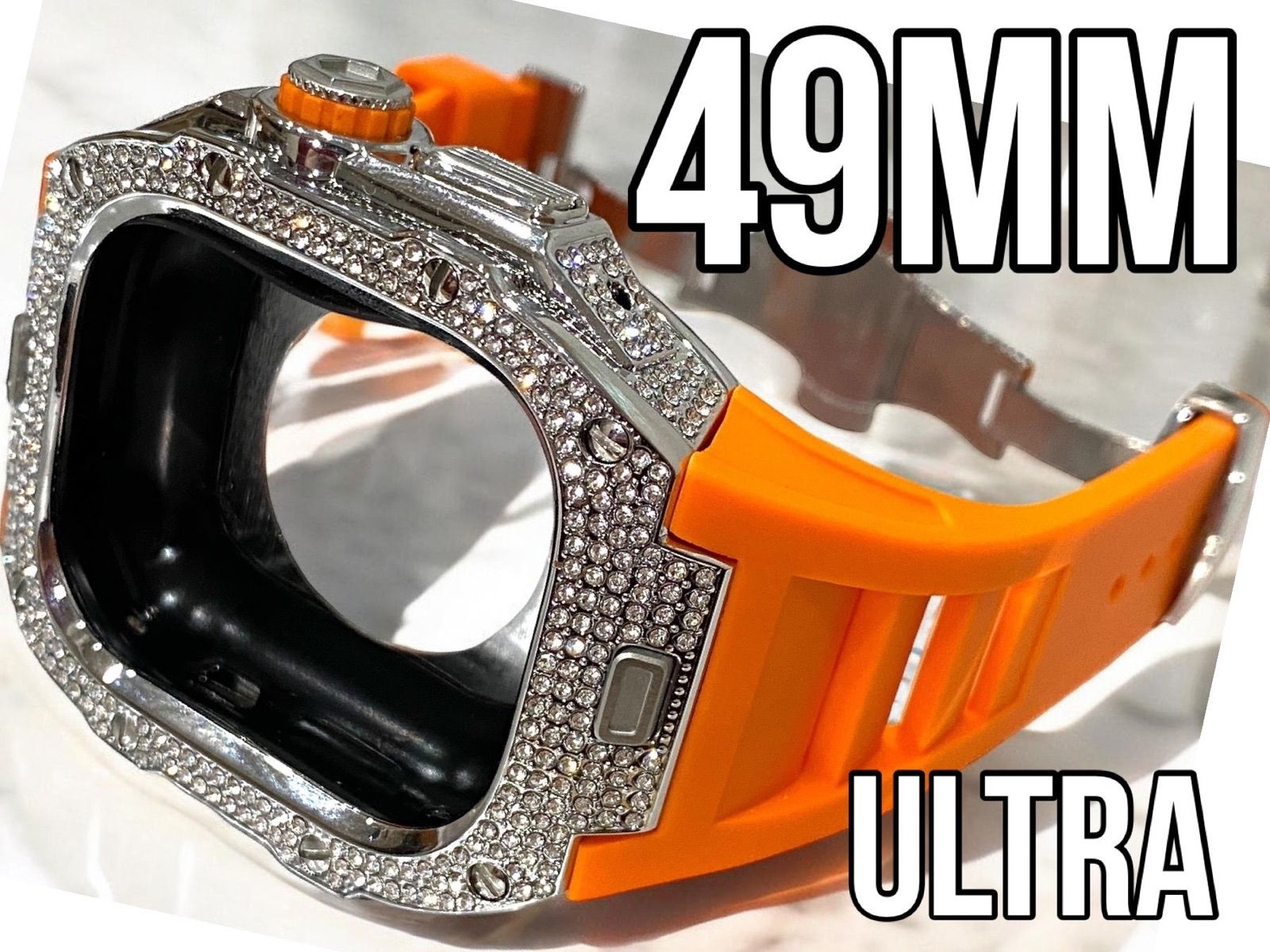 Apple Watchラバーバンドベルト 49 ultra ウルトラ カバーケースセット キラキラ ジルコニア 18