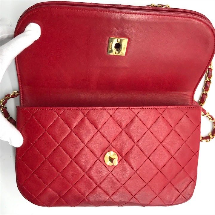 良品 CHANEL シャネル ココマーク マトラッセ ターンロック Wフラップ チェーン ショルダー バッグ レッド a3739 良品 CHANEL シャネル ココマーク マトラッセ ターンロック Wフラップ