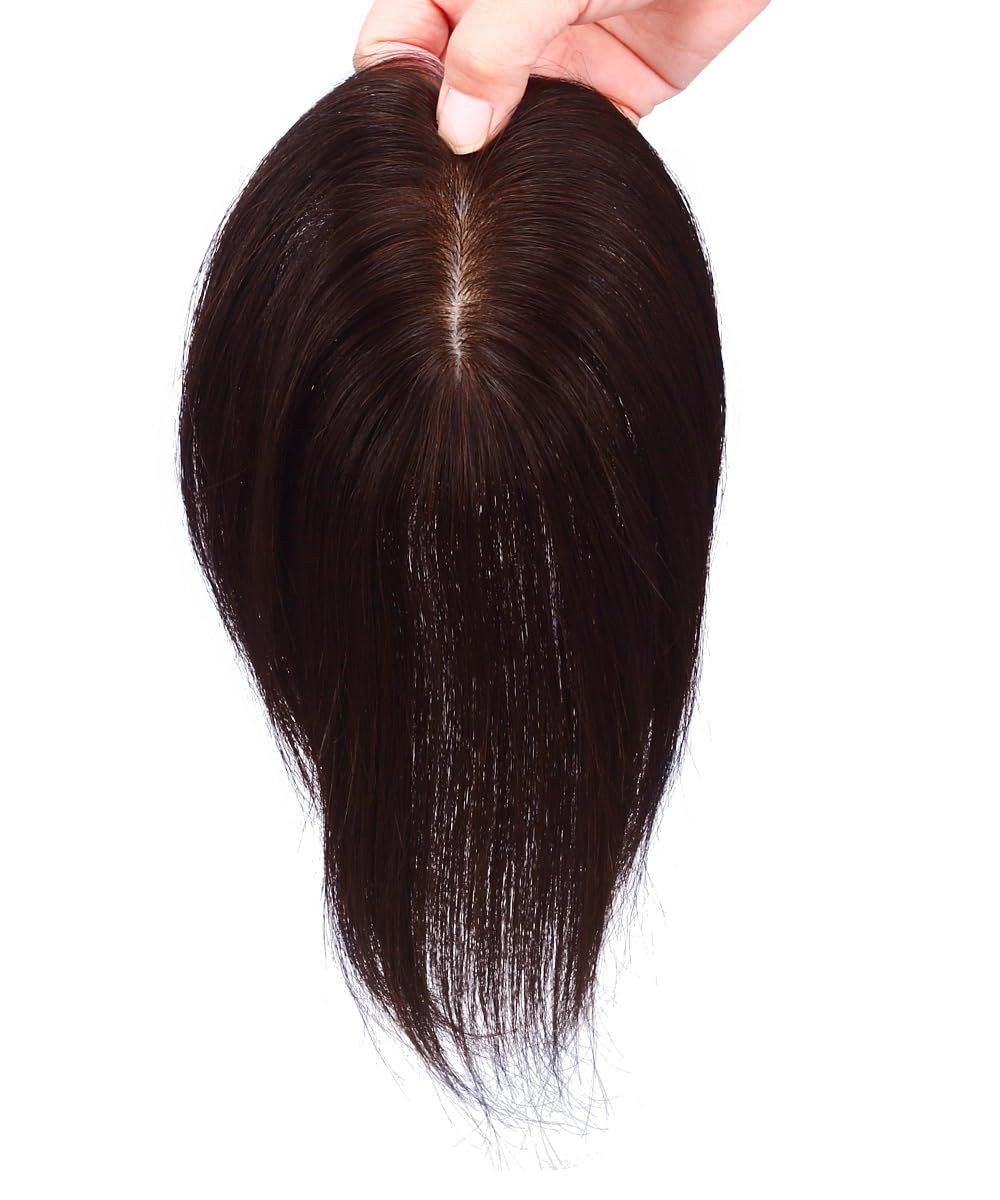 20CM パッツンバング 横7cm縦10cm 黒髪 医療用ウィッグ ハゲ隠し 円形脱毛 ヘアピース 栗色 女性 薄毛隠し 白髪 トップカバー つむじ付き ウィッグ 増毛 軽量 自然 人工皮膚 リアル 人毛100％ 部分ウィッグ HIYE
