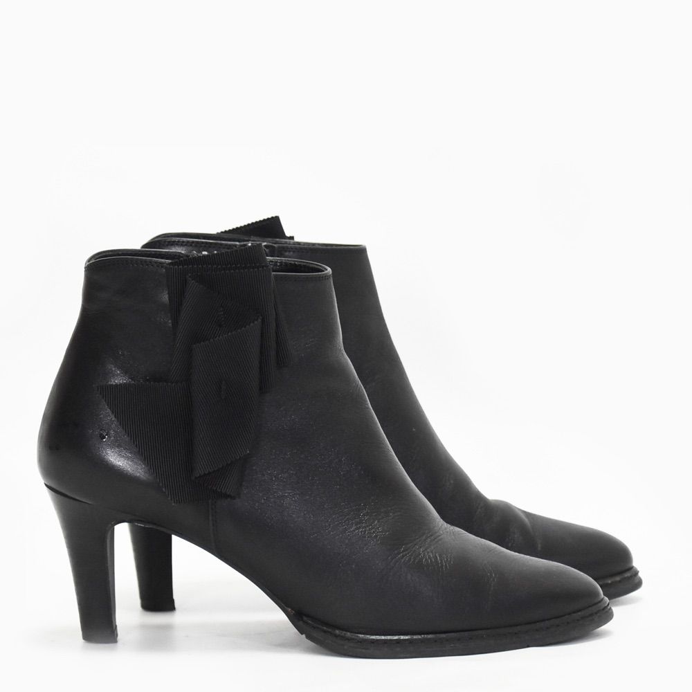 LANVINランバンブラック レザー ニット ハイヒールブーツ 撥水ニットショートブーツ（ブーツ）｜LANVIN en Bleu（ランバン