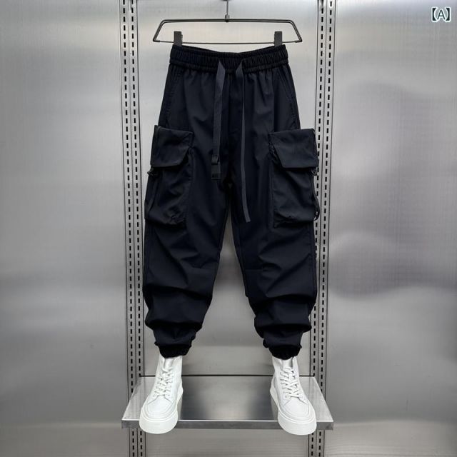[L  ]メンズ ファッション 服  オシャレ シンプル 大 かっこいい 大きいサイズ ストリート 紳士服  ポケット 無地 カジュアル パンツ 九分丈