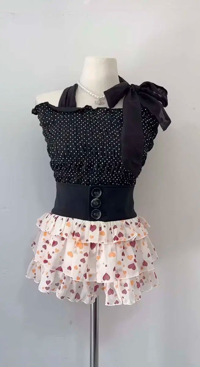 GRL ドット リボン ノースリーブ ギャル セットアップ Babymetalclub 量産型 エッチュ JINLI