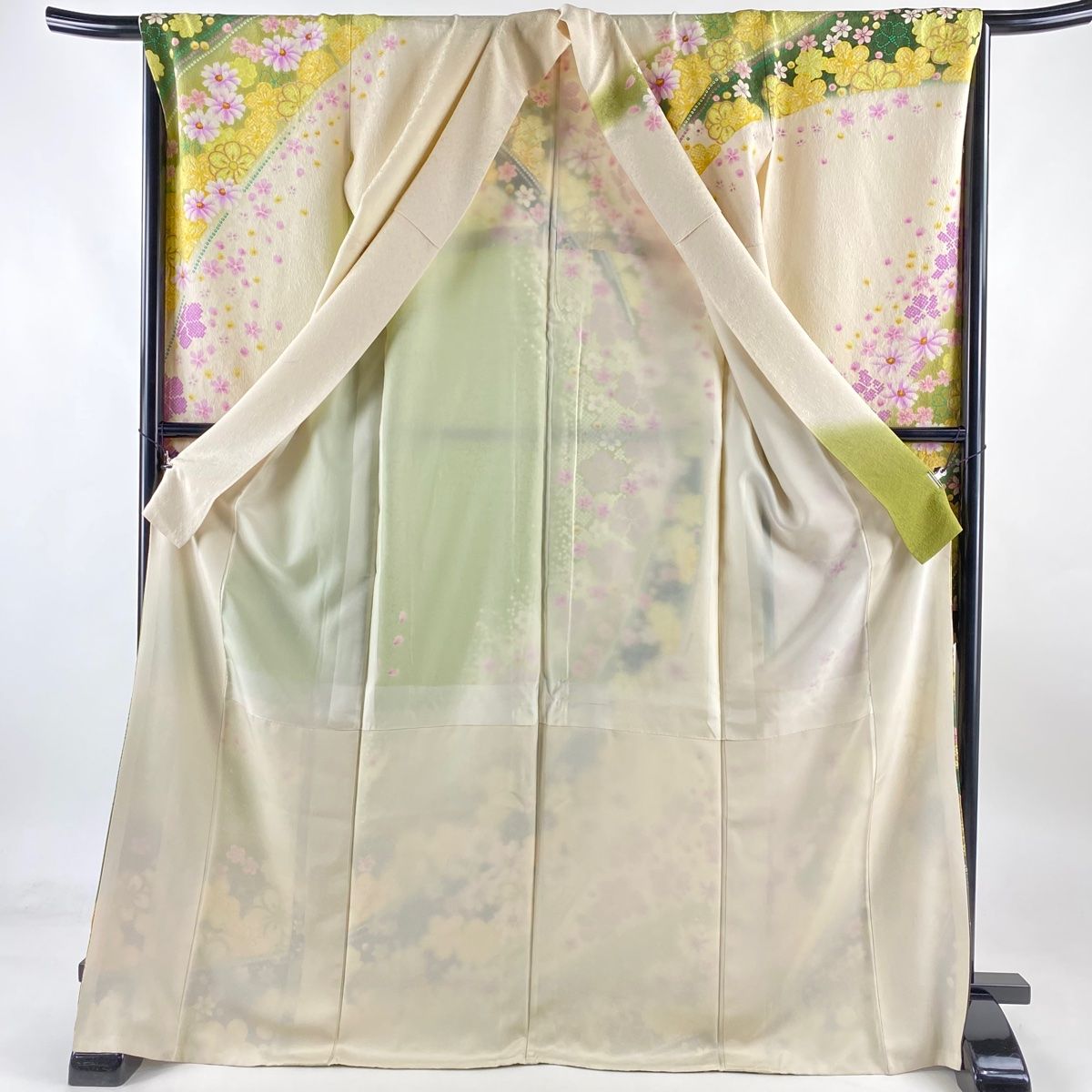 振袖 身丈173cm 裄丈66.5cm M 袷 コスモス 麻の葉 銀通し 染め分け  