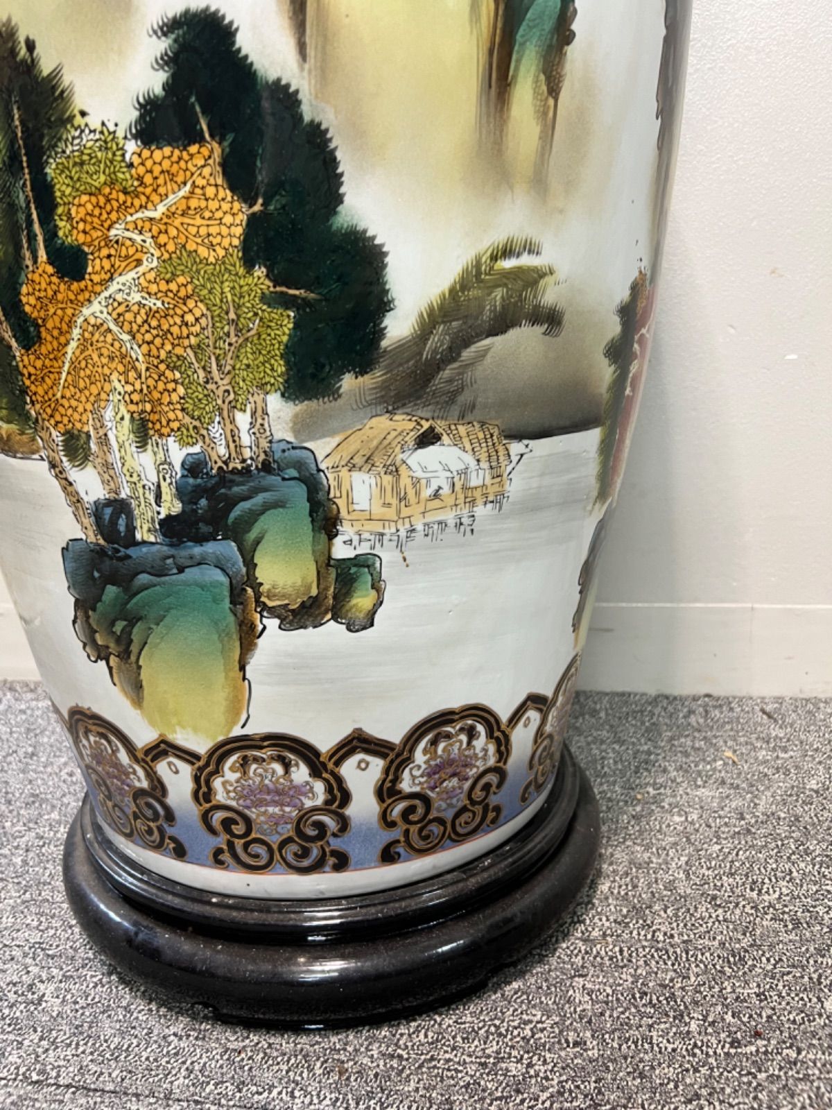 ⭐︎ 嶺東窯製 時代物 色絵金彩山水文大型飾花瓶 全長約 108cm