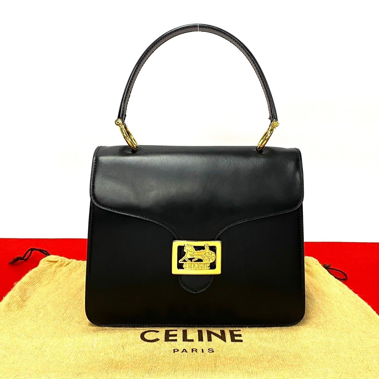 ほぼ未使用 袋付き CELINE セリーヌ ヴィンテージ 馬車金具 カーフ