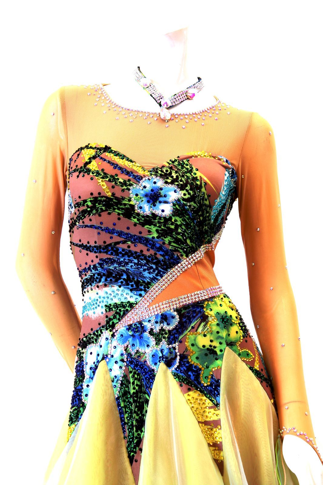 イエロー×プリント柄