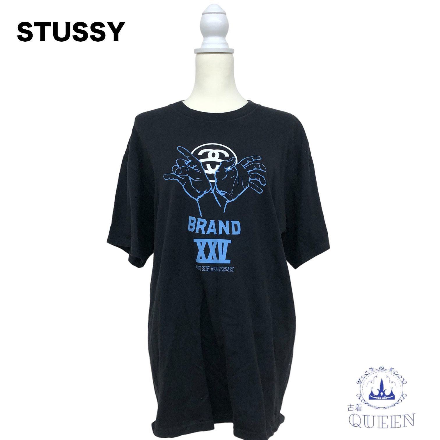 ☆美品☆ STUSSY ステューシー Tシャツ 半袖 フロントプリント バックプリント カジュアル レディース メンズ ユニセックス 大きいサイズ ブラック L v-30 送料無料