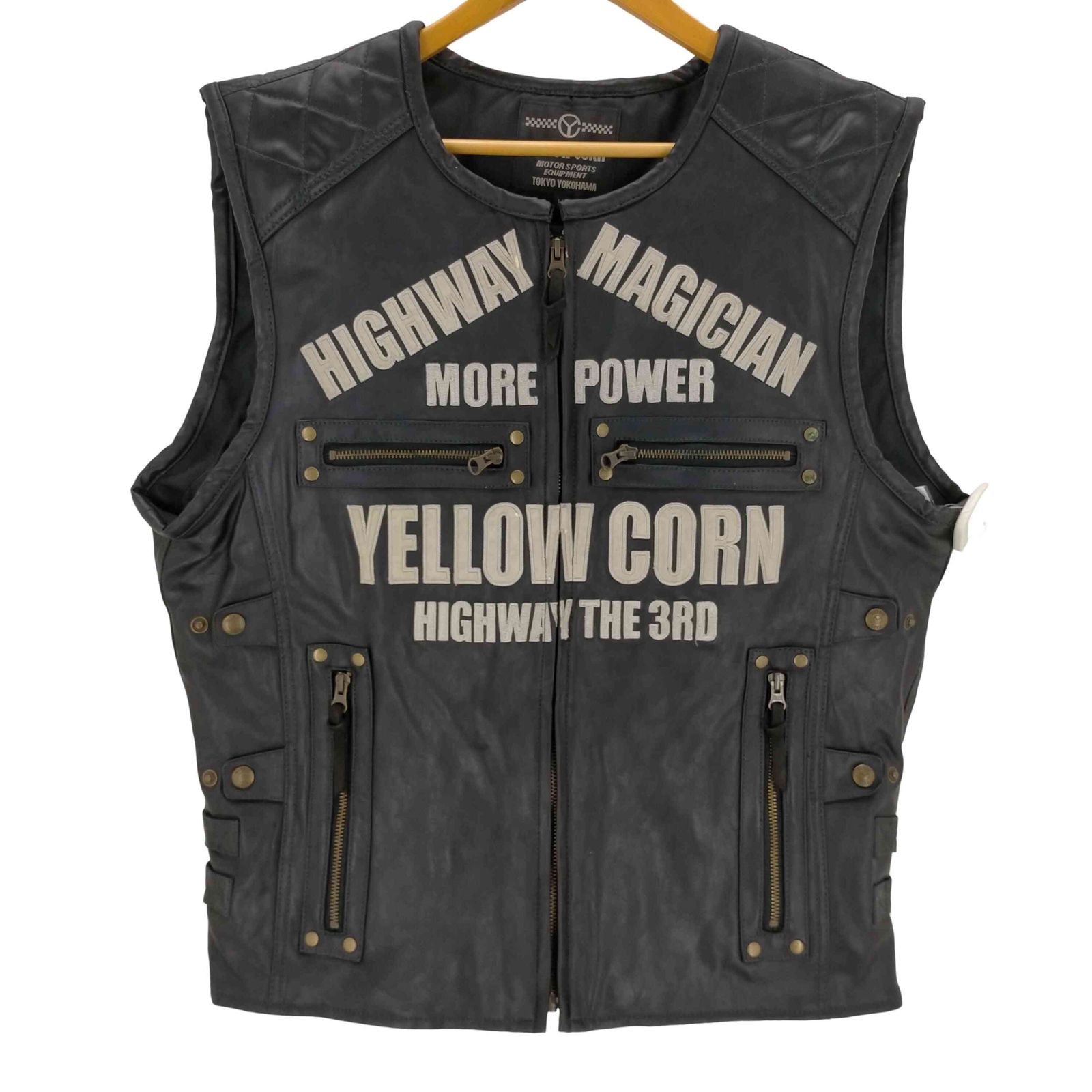 ユーズドフルギ 古着 YELLO CORN マルチポケット レザーベスト バイカー メンズ JPN XL